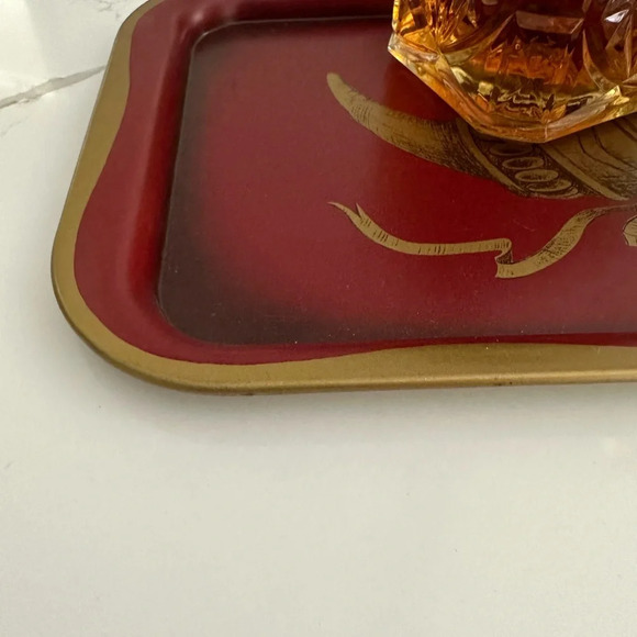 Fruit Tray Red and Gold Vintage  Metal - Picture 2 of 5